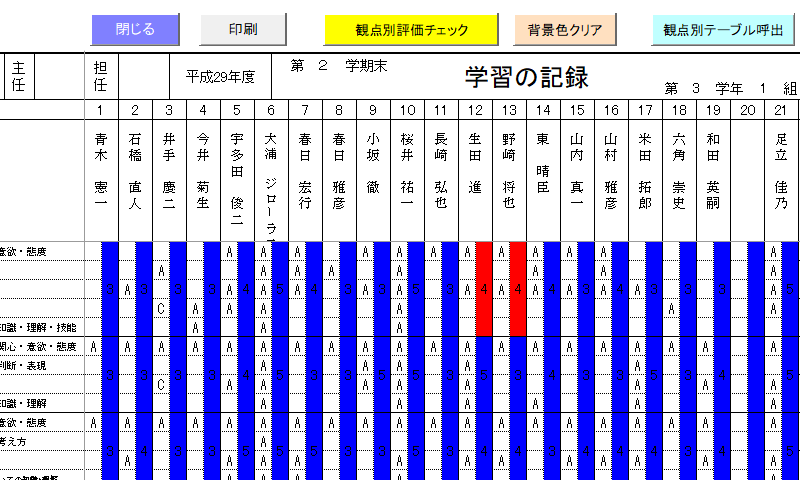 通知表観点別評価チェック