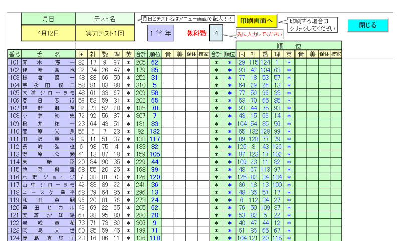 成績処理ソフト「楽々」メニュー